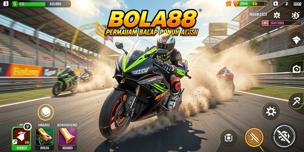 Tampilan gameplay seru dari BOLA88 yang menampilkan balapan motor.