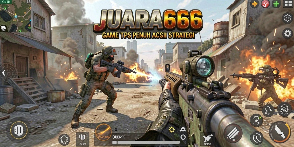 Tampilan gameplay seru JUARA666 dalam aksi pertarungan TPS.