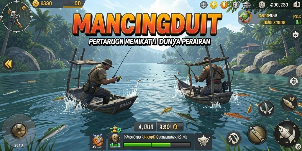 Gameplay intens MANCINGDUIT dalam pertarungan memikat dengan ikan besar.