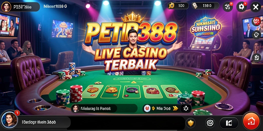 Screenshot gameplay PETIR388 yang menampilkan dealer langsung dan permainan mengasyikkan.