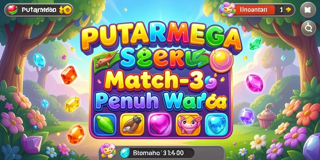 Tangkapan layar gameplay PUTARMEGA menampilkan keseruan permainan Match-3.