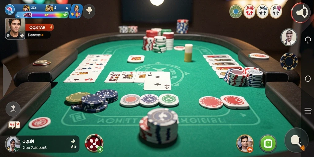 Screenshot gameplay <strong>QQSTAR</strong> menampilkan serunya bermain Gaple dengan teman.