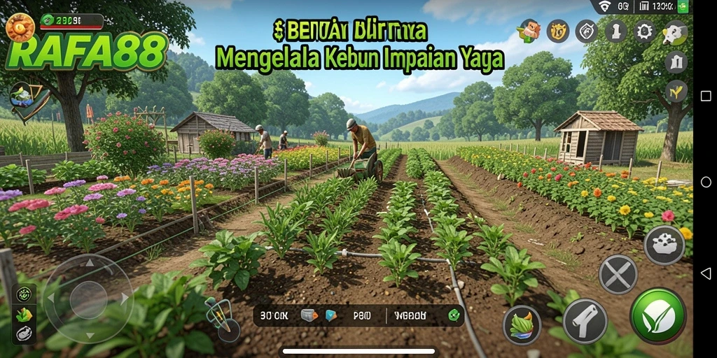 Tangkapan layar RAFA88 menunjukkan petani yang saat panen di kebun yang subur.