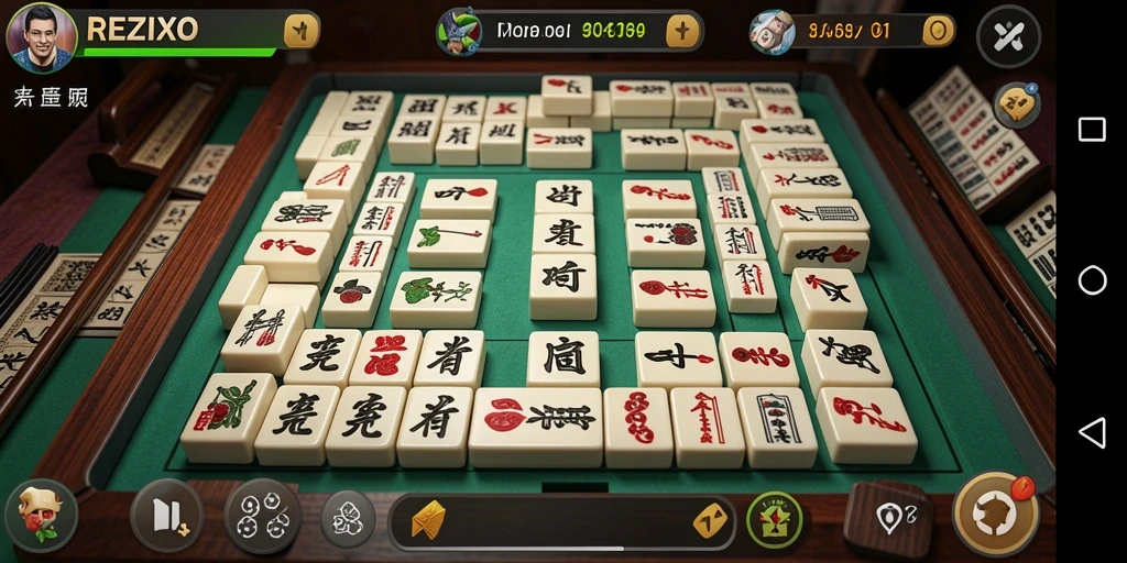 Screenshot gameplay REZIXO dengan grafis Mahjong yang memukau.