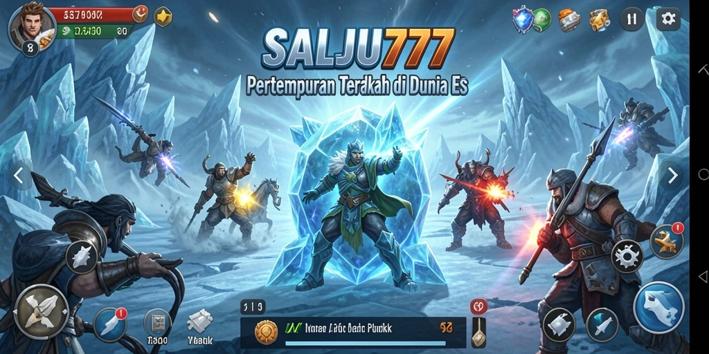 Tangkapan layar menunjukkan aksi seru di SALJU777 dengan latar belakang bersalju.